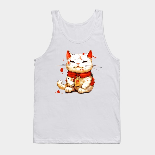 Copy of Japanese Lucky Cat: Maneki-Neko Tank Top by Puff Sumo